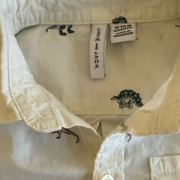 Like New Janie and Jack 2 Piece Boys Dinosaur Button Down w Green Corduroy Pants - Picture 2 of 14